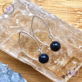 Dumortierite Angled Silver Earrings